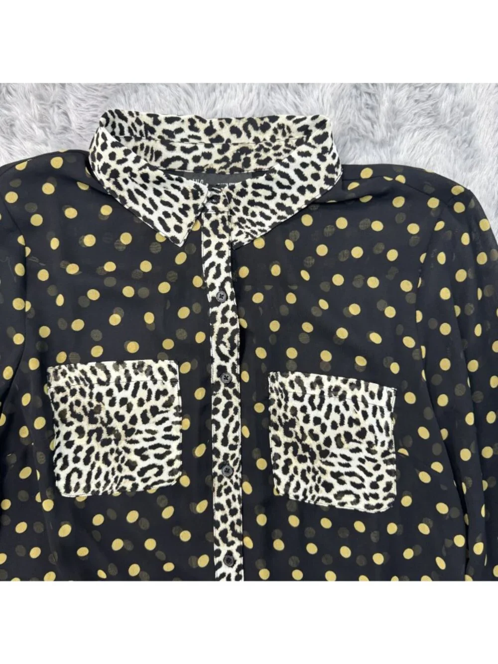 INC International Black Yellow Polka Dot Button-Up Sheer Blouse Women Size M NEW - Picture 3 of 13